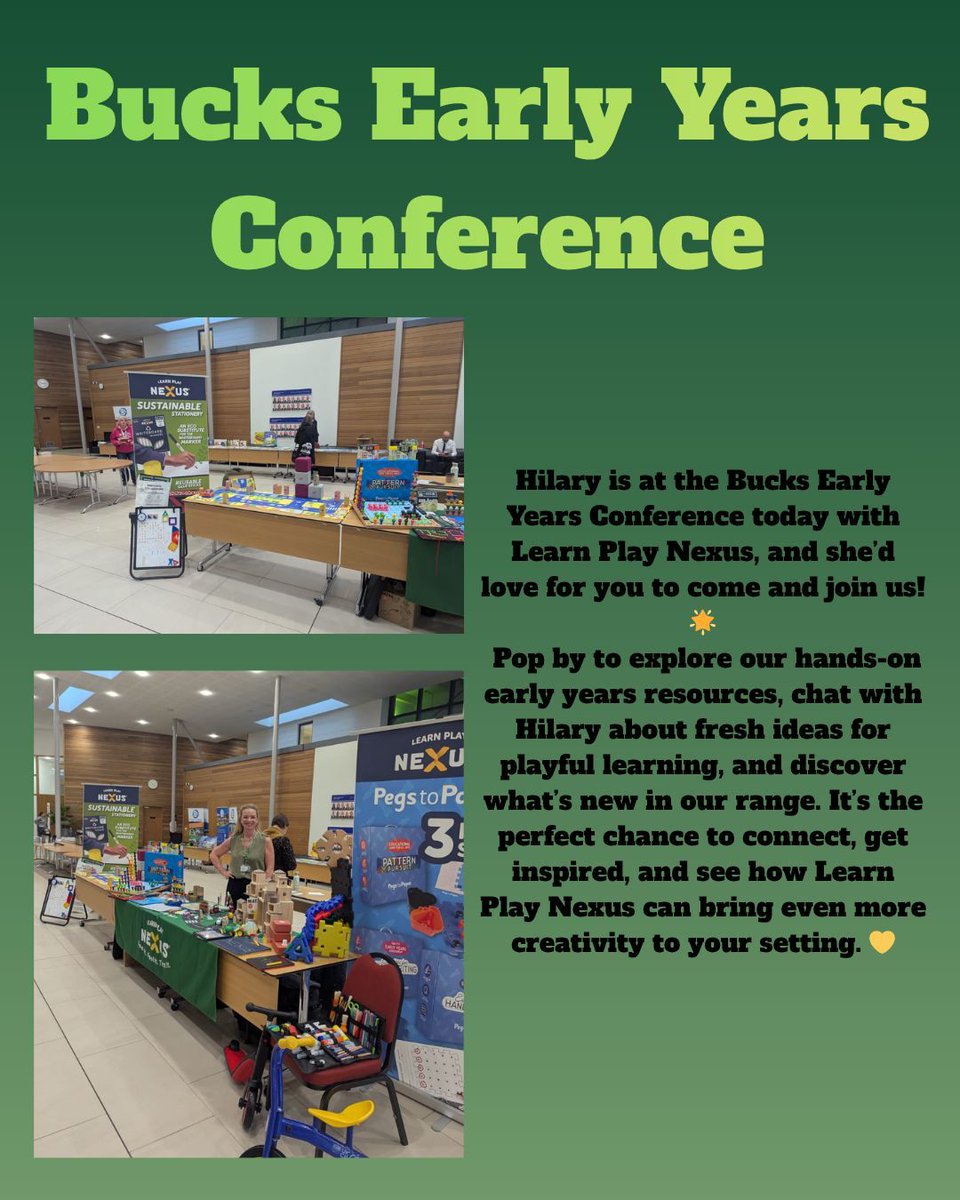 ✨ We’re here at the Bucks Early Years Conference and excited to be part of this inspiring event!
Hilary is all set up with our hands-on Learn Play Nexus resources — ready to chat, share ideas, and help you discover what’s new in our range.

Pop over to explore creative early