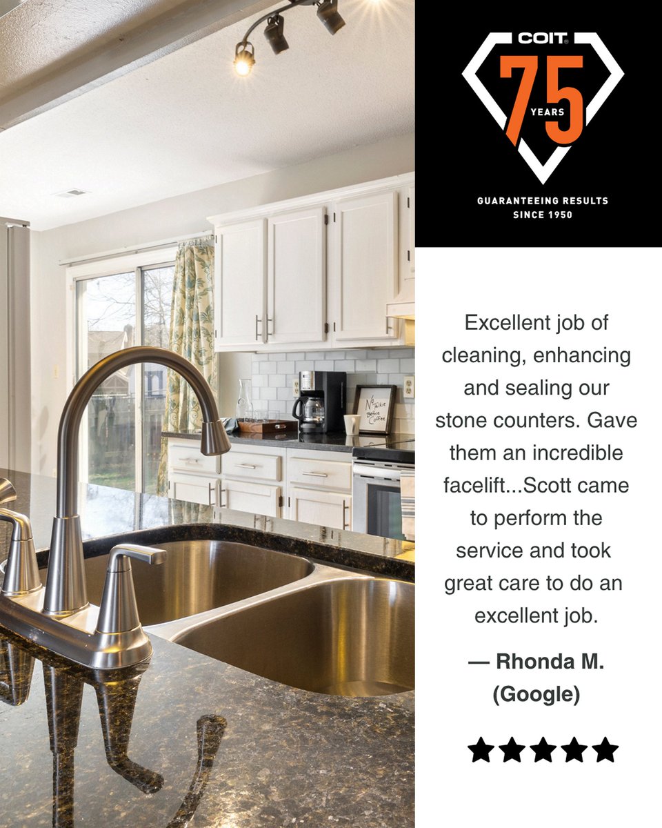 A “facelift” for your stone counters, aka bringing back their spark✨ Thank you for the five-star review, Rhonda! #COITFanFriday