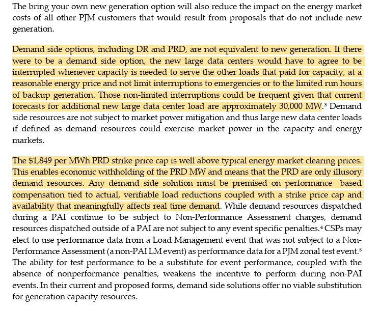 PJM independent market monitor pours some cold water on flexibility and says BYOG is needed. Maybe we see all those BTM options now?

>Require new large data centers to bring their own matching generation ("BYOG") as condition to interconnect
-PJM capacity shortage driven almost