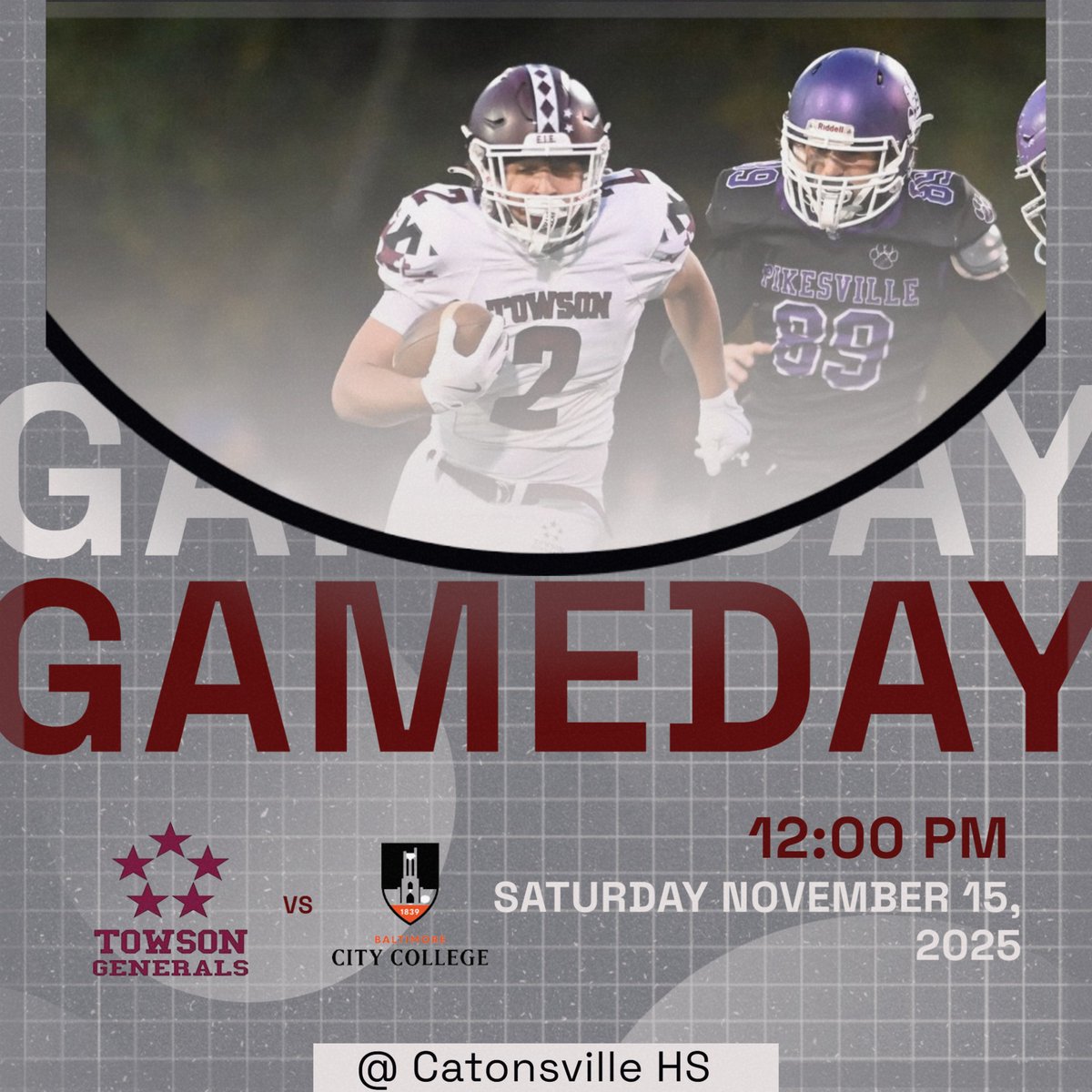 TowsonHSsports's tweet photo. Tickets: https://t.co/u9popzPCWk @ThompsonDub @towsonhsfb 
*game is at Catonsville High School https://t.co/Gi2S71Z5UL