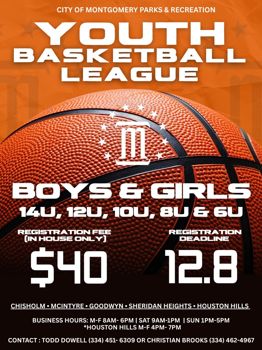 montgcitypandr's tweet image. 🏀Youth Basketball Registration is OPEN!🏀

Calling all young athletes in Montgomery! The City of Montgomery Parks and Recreation Department is now accepting registrations for the Youth Basketball League for boys and girls.

#ourmgm #funinmgm #YouthBasketball2025