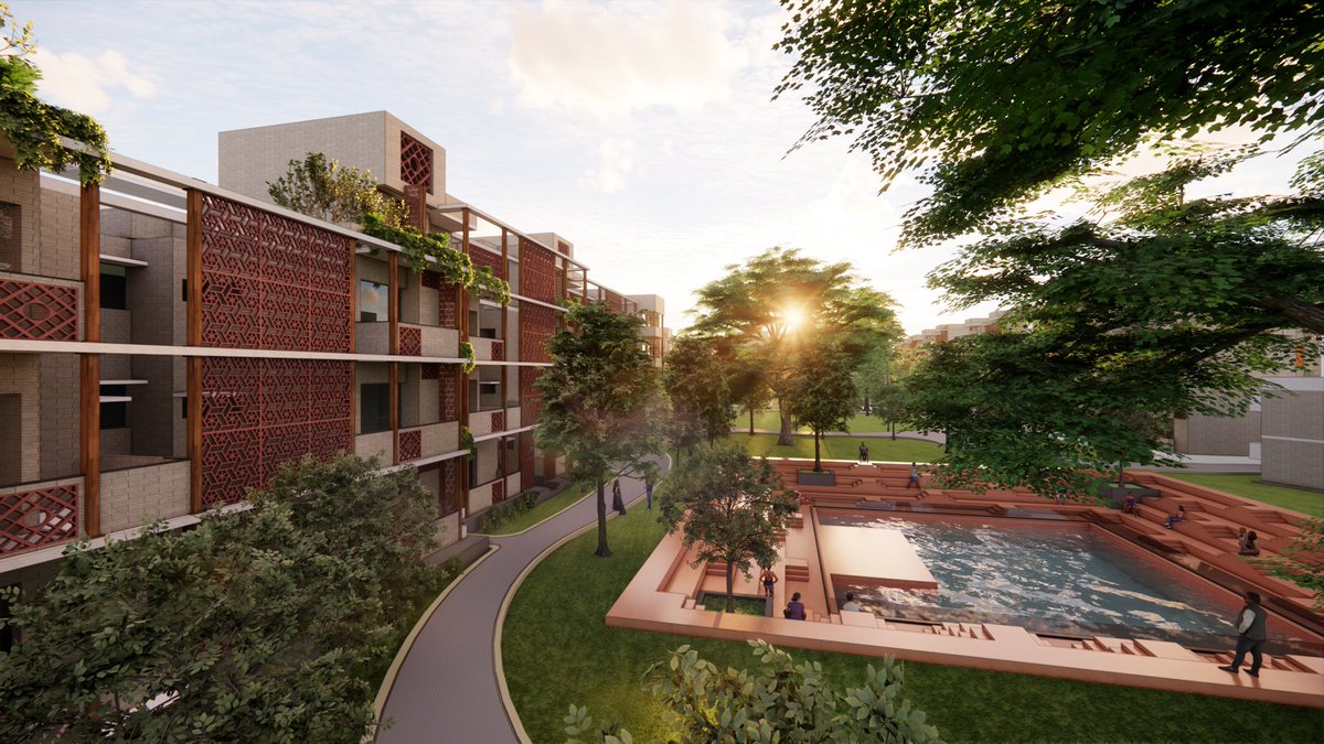 A Housing where the height doesn't go beyond the neighboring tree. Trees, which provide not only shade but a deep comfort to the eyes and soul longing for nature. Where natural materials are apparent and not hidden behind chemicals.  1/2 
#architecture