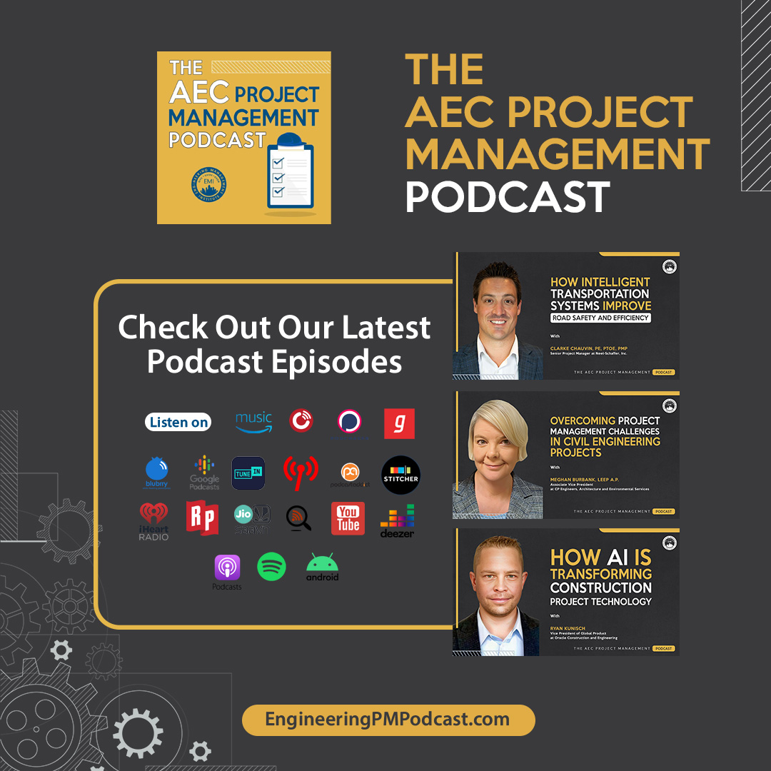 🎙️ New #AECProjectManagement episodes: Clarke Chauvin – Smarter, safer roads with #IntelligentTransportation, Meghan Burbank – Solving #PMChallenges in civil engineering, Ryan Kunisch – How #AI is transforming construction tech
👉 Listen here: EngineeringPMPodcast.com