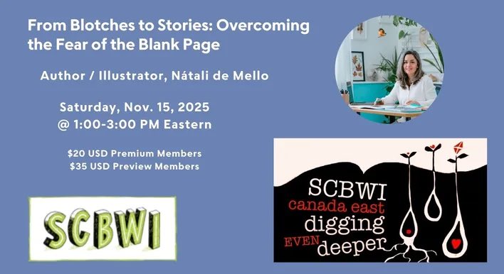 MNZOODDS's tweet image. SCBWI Canada East
From Blotches to Stories
November 15, 2025

Instead of facing the fear of a blank page, discover how textures and spontaneous marks can guide you toward characters and stories! Transform a blotch of ink, a bold crayon stroke, or a hesitant line made with the…