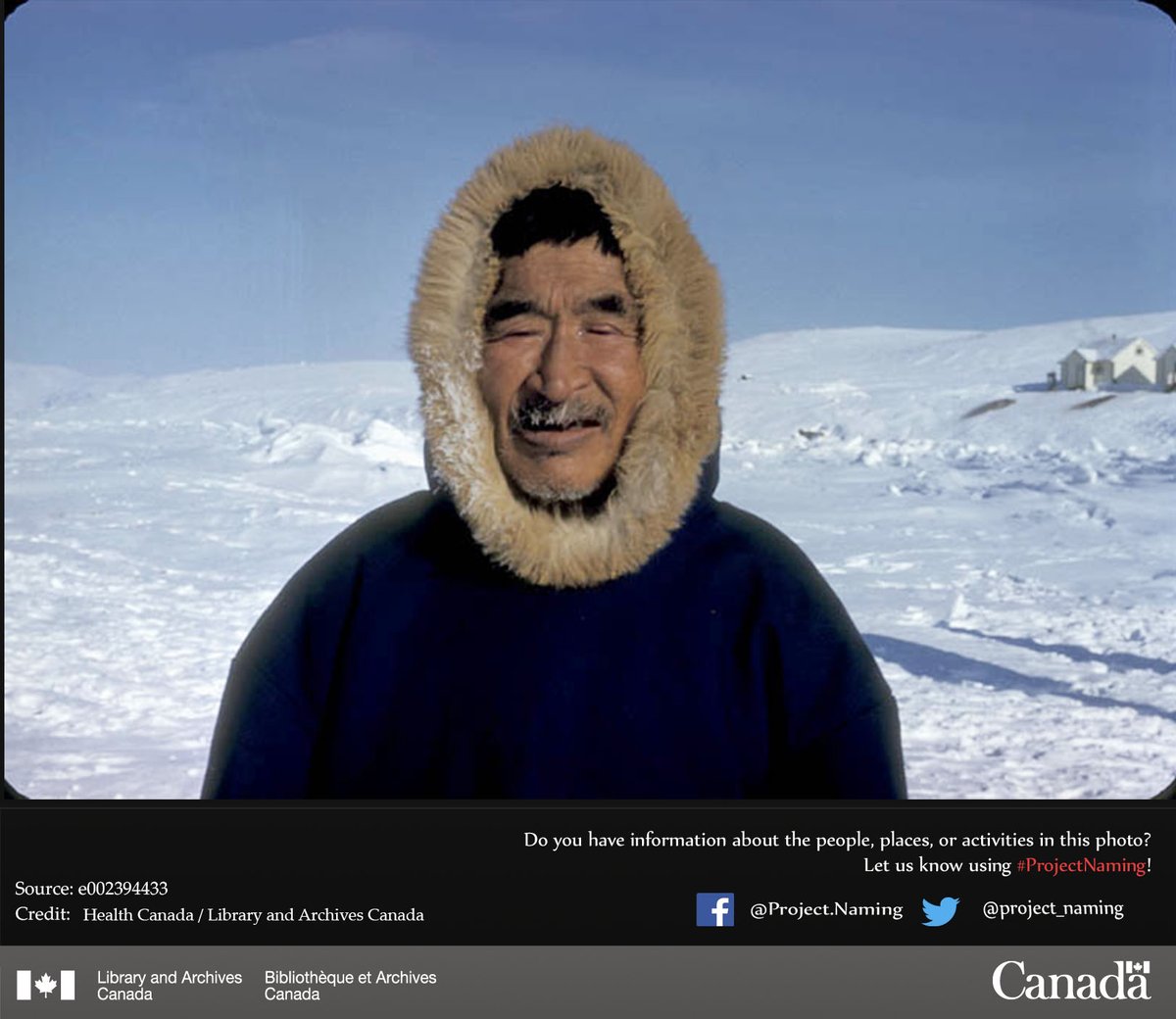 An Inuk man stands outside in the snow, wearing a fur-lined hood, Mittimatalik/Tununiq, Nunavut, date unknown.
Do you recognize the man in this photo?
More on Project Naming and how you can help: ow.ly/I7JH50KJ1BJ