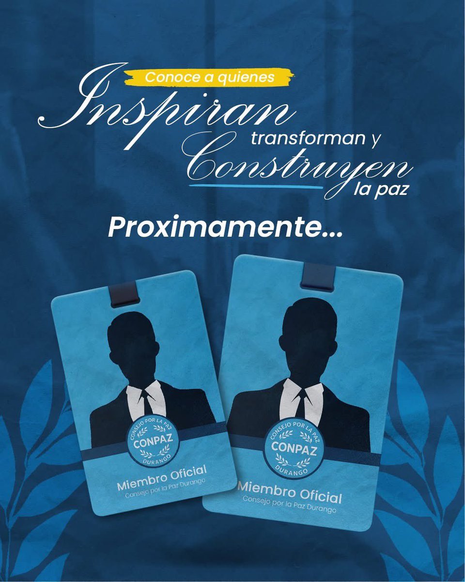 ConsejoPazDgo's tweet image. 👥 En cada rincón de Durango hay personas que hacen de la paz su propósito diario 🕊

Muy pronto conocerás sus historias, su impacto y sus sueños.
✨ Mantente pendiente de nuestras próximas publicaciones ☝️