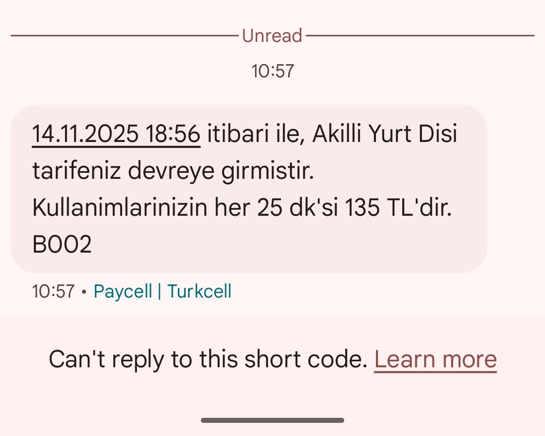 Siz hayirdir <a href="/Turkcell/">TURKCELL</a> <a href="/TurkcellHizmet/">TURKCELL Müşteri Hiz</a> ?Bu kacinci yahu? Gelen cagriyi acmiyorum,ne olur ne olmaz diye reddet'e bile basmiyorum ve sadece cagri geldi diye yurt disi tarifesini baslatip gunluk ucret aliyorsunuz?10.57'de cagri geliyor,ayni dakika sms atiyorsunuz cevaplamisim gibi!