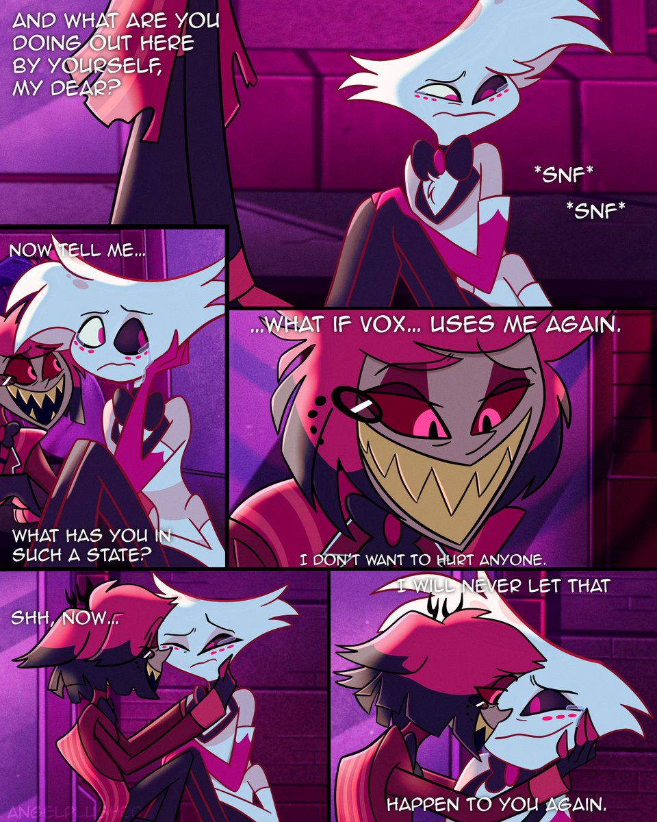 I want them to interact once they escape 
#hazbinhotel #hazbinhotelfanart #radiodust #angeldust #alastor