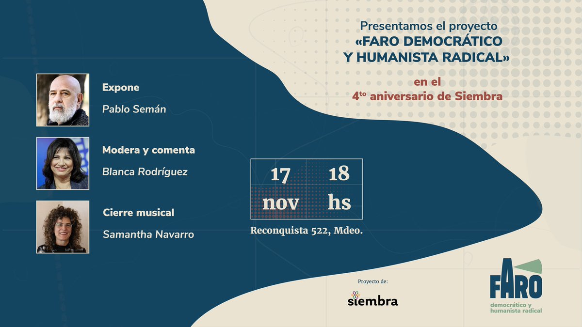 Hace 4 años sembramos encuentros y comunidad. Hoy esa semilla es un faro. 🌿✨
El 17/11 celebramos un nuevo aniversario y presentamos “Faro Democrático y Humanista Radical”, con Pablo Semán, <a href="/blancarodgon/">Blanca Rodriguez - Hija de inmigrantes.</a>, <a href="/samamusica/">samantha navarro</a> y brindis.
📆 17/11 – 18 hs | 📍 Reconquista 522