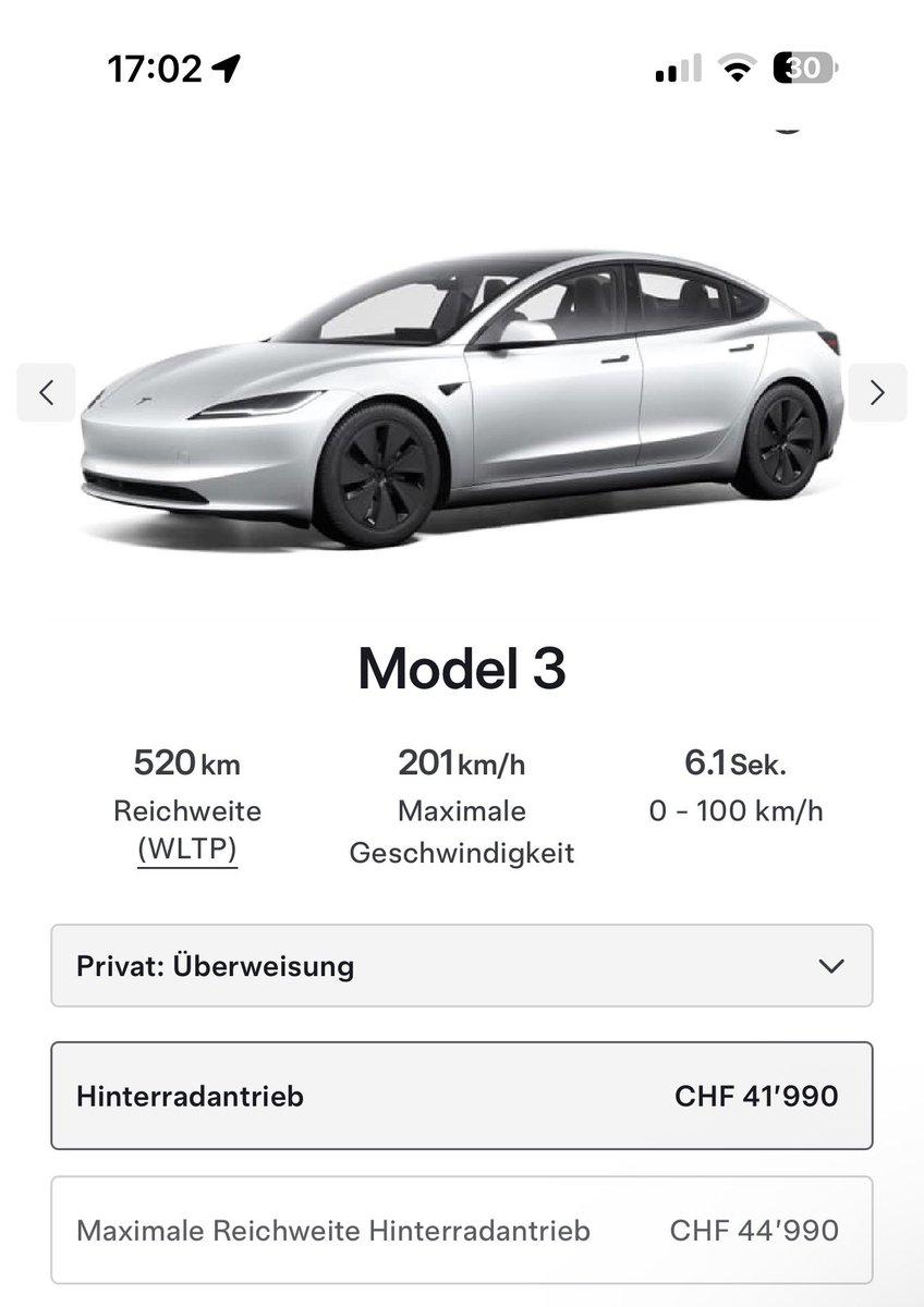 pascal__2k's tweet image. Model 3 RWD ist in der Schweiz 2000 Franken teurer geworden