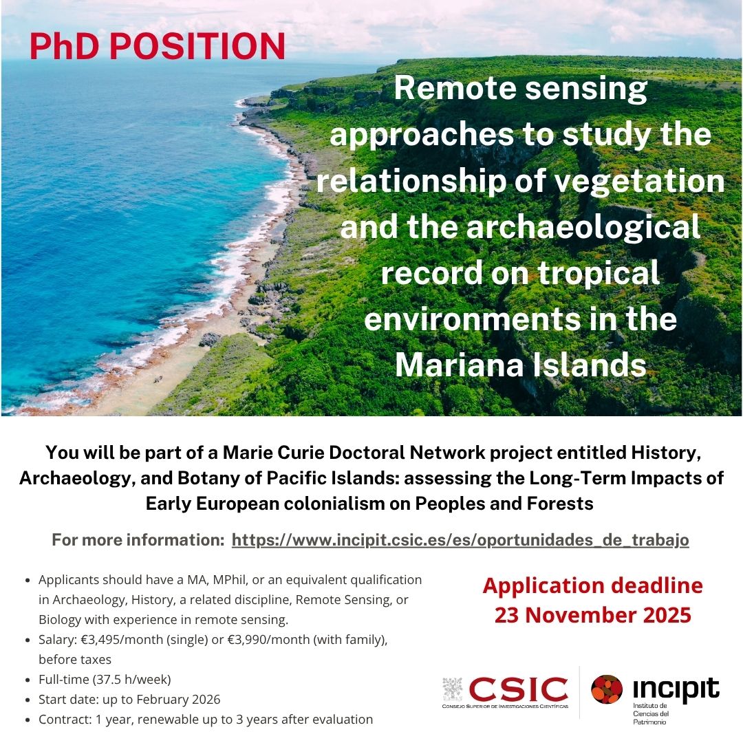 #Hiring 
🔬 Research Position Open
We are seeking a highly qualified researcher with a MA, MPhil, or equivalent in Archaeology, History, a related discipline, Remote Sensing, or Biology with experience in remote sensing.
More info &amp; application: incipit.csic.es/es/oportunidad…