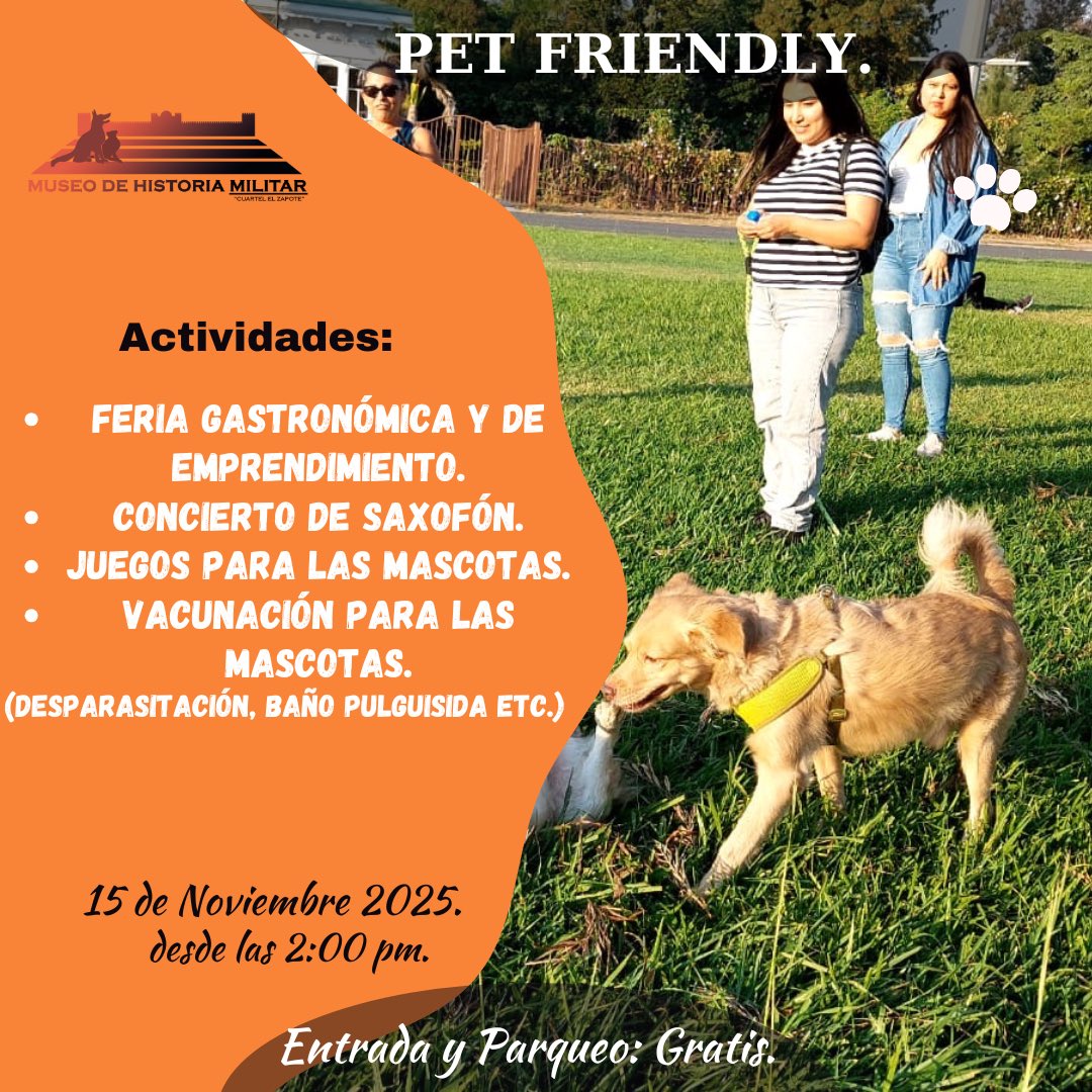 🐾✨ ¡Mañana es nuestro PET FRIENDLY! ✨🐾

Trae a tu mascota y disfruta de:
• Feria gastronómica y de emprendimiento
• Concierto de saxofón
• Juegos para las mascotas
• Vacunación y cuidados (desparasitación, baño pulguicida, etc.)

📅 15NOV2025
🕑 Desde las 2:00 p.m.