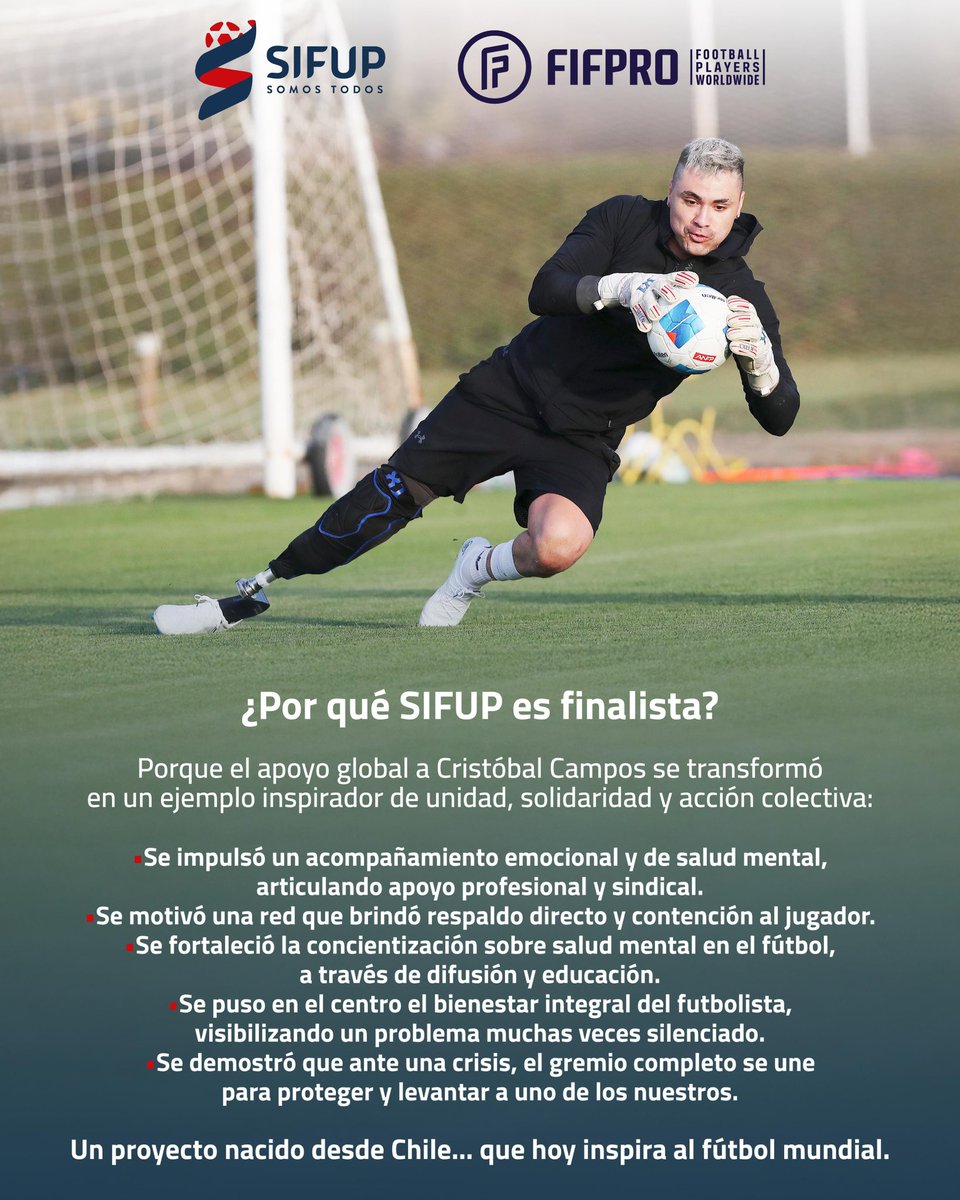 sifup's tweet image. 🇨🇱✨ ¡Estamos entre los 5 finalistas del Premio Union Impact de @FIFPRO! ⚽🌍

Nuestra nominación surge por el apoyo global a Cristóbal Campos, una iniciativa que mostró el poder de la unidad y solidaridad entre futbolistas. 💙

Un proyecto nacido en Chile… que hoy inspira al…