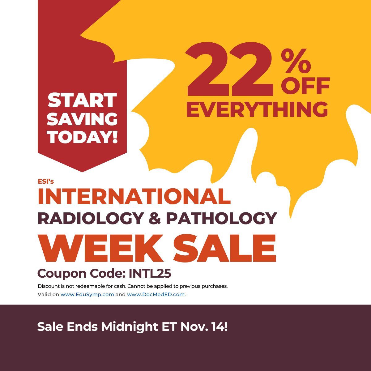 Edusymp's tweet image. As we close ESI's International Radiology &amp;amp; Pathology Week, we extend gratitude to all who make diagnosis possible. 

Continue advancing your expertise with 22% off CME products site wide until Midnight ET. 

Code: INTL25 

tinyurl.com/343fzdee

#Radiology #Pathology #CME…