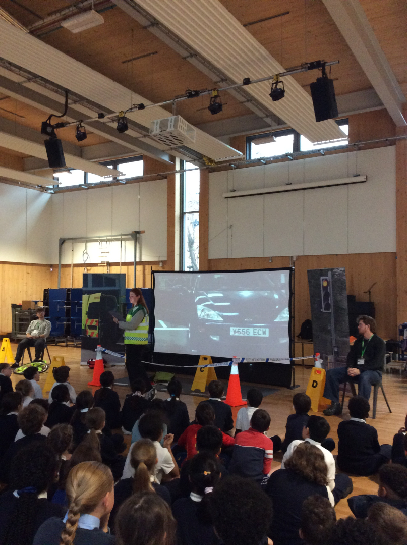 ECFSprimary's tweet image. This week, Years 5 and 6 were treated to a road safety assembly from Theriotact.