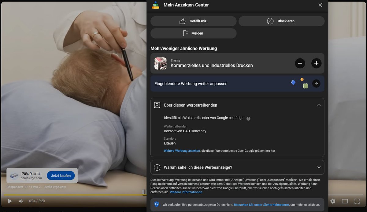 Thanks4V's tweet photo. @TeamYouTube Hi there, got another scam ad from lithuania this time. though, why can't I just block them? like in the second picture? https://t.co/S2OpDZcFyg