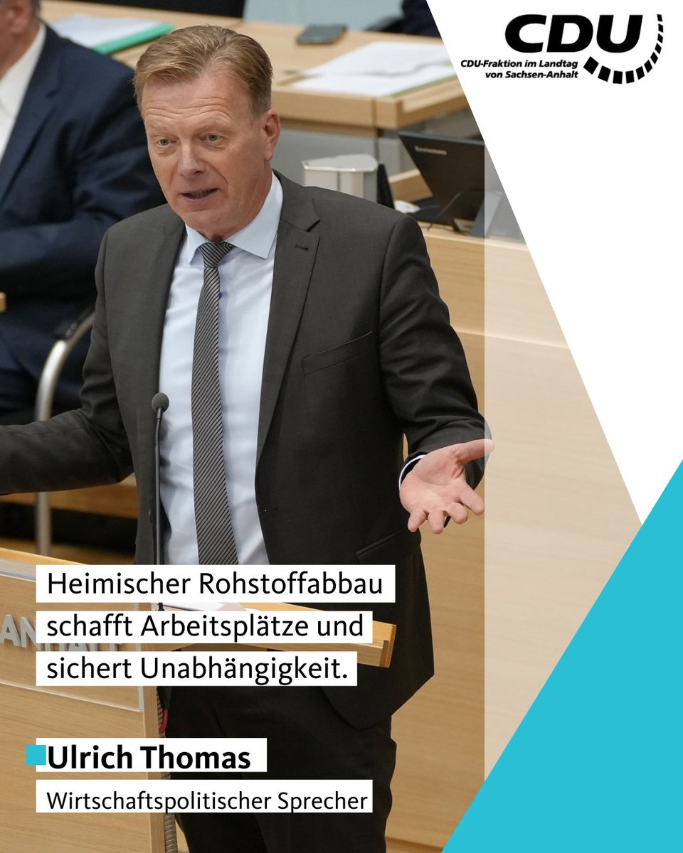 #ltlsa "Heimischer Rohstoffabbau schafft Arbeitsplätze und sichert Unabhängigkeit.", sagt Ulrich Thomas, wirtschaftspolitischer Sprecher, in der Aktuellen Debatte zu heimischen Rohstoffen. 

Mehr in der PM: cdufraktion.de/2025/gruene-do…
