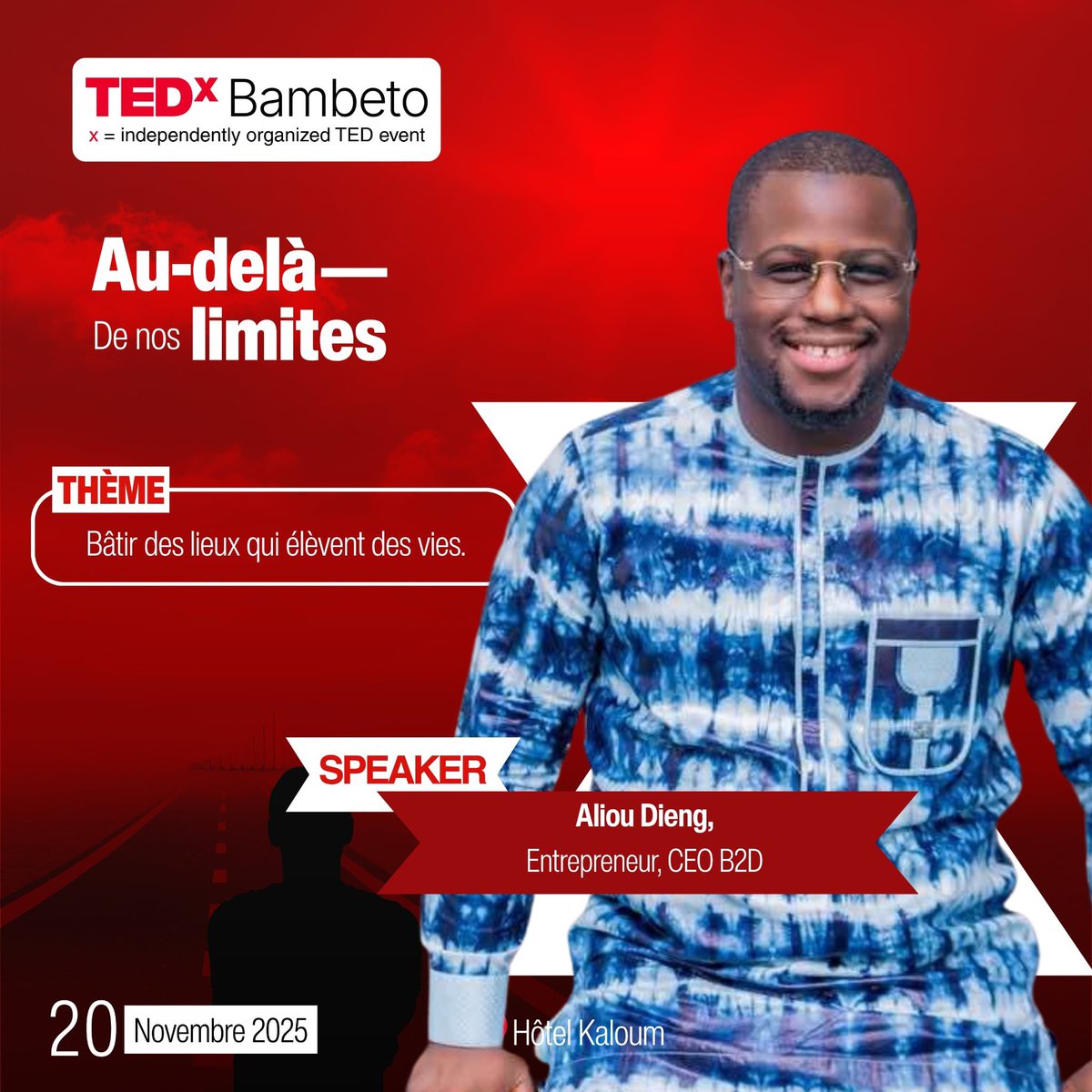 TEDxBambeto's tweet photo. 𝐂𝐀𝐏 𝐒𝐔𝐑 𝐍𝐎𝐒 𝐒𝐏𝐄𝐀𝐊𝐄𝐑𝐒 
#Speaker 2: Monsieur Aliou DIENG

N'oubliez pas d’acheter vos tickets sur billetfacile: 
https://t.co/WMT0g4TTw6
𝐑𝐞𝐣𝐨𝐢𝐠𝐧𝐞𝐳 𝐜𝐞𝐮𝐱 𝐪𝐮𝐢 𝐜𝐫𝐨𝐢𝐞𝐧𝐭 𝐪𝐮𝐞 𝐜𝐡𝐚𝐪𝐮𝐞 𝐢𝐝𝐞́𝐞 𝐩𝐞𝐮𝐭 𝐜𝐡𝐚𝐧𝐠𝐞𝐫 𝐮𝐧𝐞 𝐯𝐢𝐞. https://t.co/jjsSB2D0C5