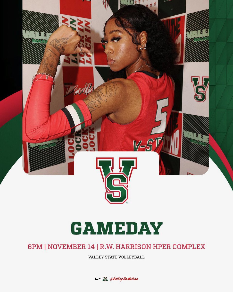 🏐 Gameday 🏐

<a href="/ValleyStateVB/">Valley State Volleyball</a> (4-18, 1-13 SWAC)

🆚 Florida A&amp;M (9-16, 7-7 SWAC)

⏰ 6 p.m.

📍 Itta Bena, Mississippi (R.W. Harrison HPER Complex)

📈 mvsusports.com/sidearmstats/w…

#ValleyInMotion