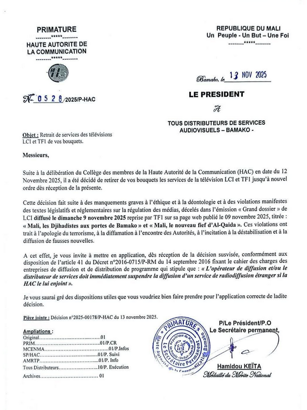 CartesDuMonde's tweet image. Mali 🇲🇱

La Junte malienne a retiré les canaux de diffusion de LCI &amp;amp; TF1. Le pouvoir en place essaye de dissimuler son inaptitude à gérer la crise sécuritaire en censurant.
