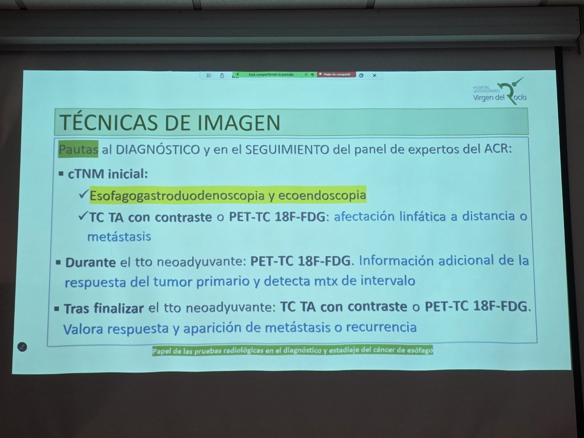 Terminamos la semana 📅 con una SESIÓN conjunta de #Radiología 🩻, #Radiofísica ⚛️,  #MedicinaNuclear ☢️ y <a href="/oncoradioHUVR/">Oncología Radioterápica HUVR</a> ✨
👩🏻‍💼 Dra. Cristina Asensio
📋 Papel de las pruebas radiológicas en el diagnóstico y estadiaje del cáncer de esófago 🗣
#SomosHUVR 🏥💙