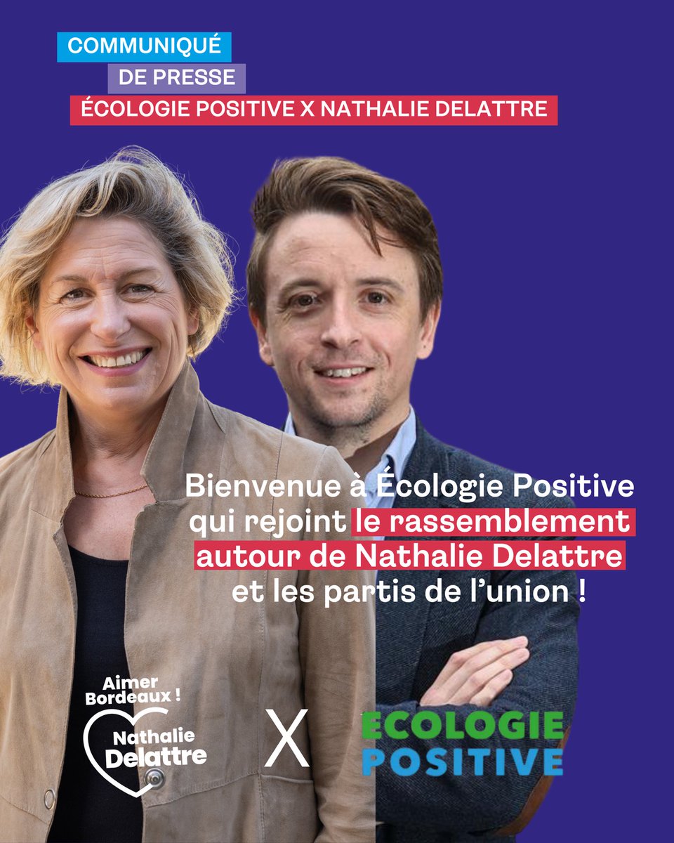 n_delattre's tweet image. 🙏 Bienvenue à Écologie Positive et à @PereiraNicolas, conseiller municipal de Bordeaux, qui rejoignent le rassemblement autour de ma candidature et des partis de l’union !

👉 Suivez notre actualité et recevez les nouvelles de la campagne : form.qomon.org/d11214ea-sinsc…