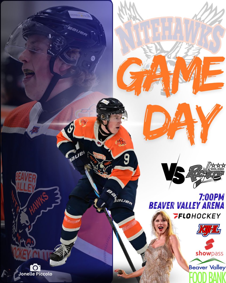 🚨NITEHAWKS GAMEDAY🚨

🎤It’s Taylor Swift Sing Along night in Beaver Valley as the Hawks host the Golden Rockets! We’re also accepting food bank donations tonight in support of the Beaver Valley Food Bank! 

📍BV Arena
🆚Golden Rockets
⏰7:00PM
📺FloHockey
#Nitehawks #KIJHL