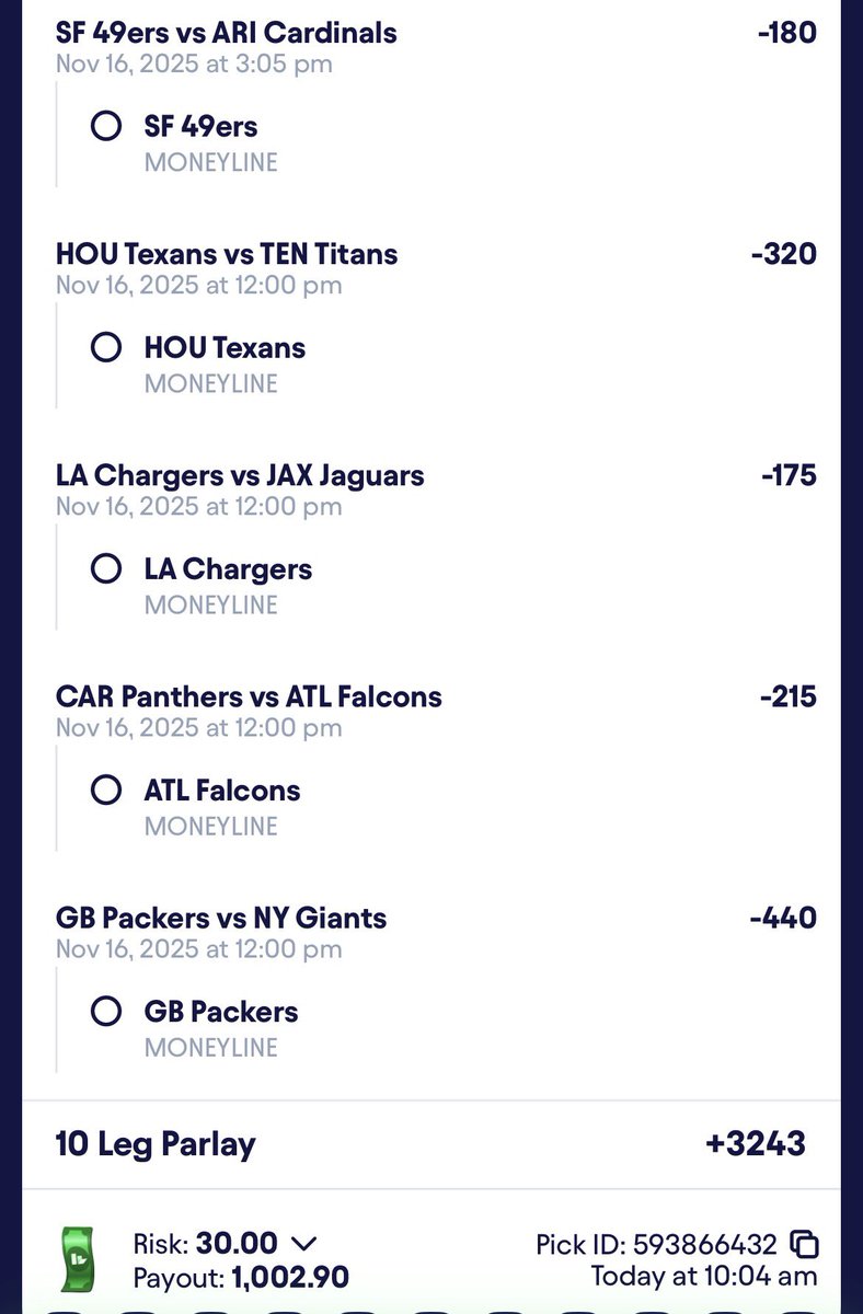 Ladder_Bets's tweet image. 🚨$30 to $1,000🚨

Where did I go wrong? 
(Besides $30 on a 10 leg) 

#GamblingX #prizepicks #fliff #NFL #money #gambling #sports #money #NBA #draftkings #parlay #brbetting #CFB #football #trending