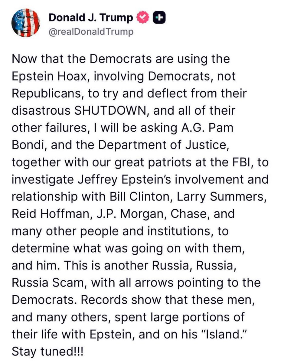1) Tone deaf to leave himself out of the investigation.
2)  HE CAN NOW BE PROTECTED FROM FURTHER EMBARRASSMENT OF ADDITIONAL EPSTEIN FILE RELEASES UNDER THE GUISE OF IT CAN'T BE DONE SINCE THERE IS AN ACTIVE INVESTIGATION.