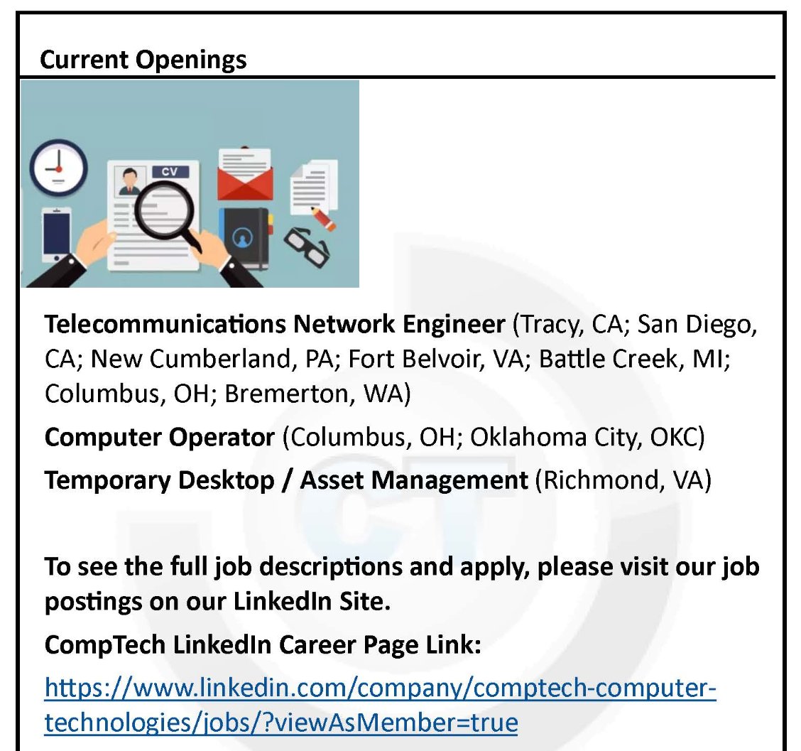 CompTech_Corp's tweet image. Current Job Openings!

CompTech Computer Technologies | LinkedIn