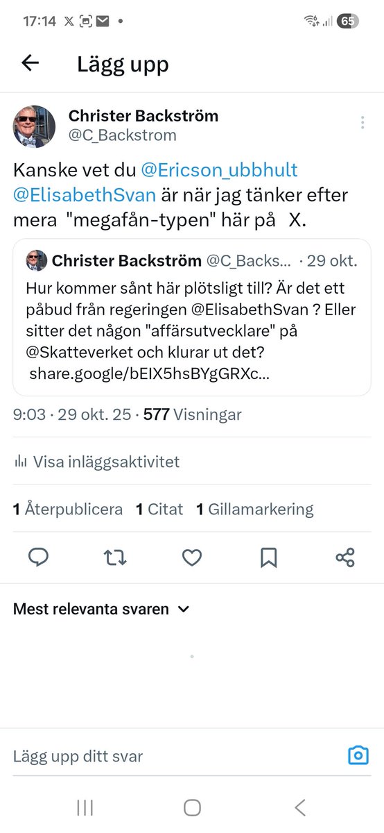 C_Backstrom's tweet image. Svantesson är finansminister och du sitter i finansutskottet. Ingen av hade en aning om detta. 

Hur ännavänt kan det bli? SKV gör en ny tolkning av momslagstiftn. och då får regeringen för sig att tillsätta en utredning som ska titta på frågan och föreslå lösningar på problemet.