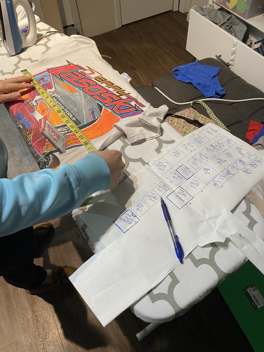 Wife spilled the beans on me and my son’s Christmas presents, she’s taking mine and his old racing shirts we don’t wear and making quilts out of them!