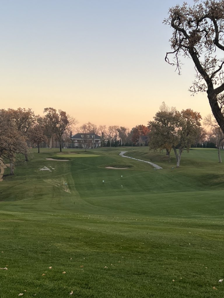 Beautiful morning to wrap up the renovation on 10/11.  Erosion blanket is down on trench lines and last of the irrigation components are in.  Plan is to open it up in spring once the sod roots.  Love the new look!