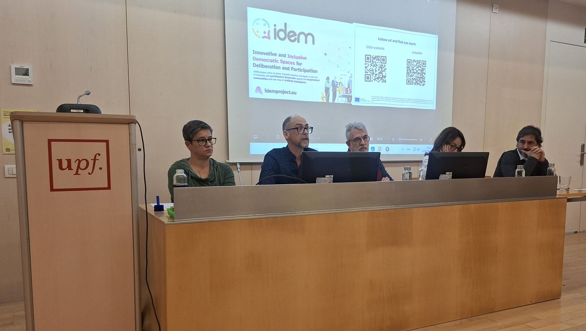 talnupf's tweet image. Talking about @idem_EU  in the Catedra Pompeu Fabra  on AI and Language   @h_saggion 🤩 Thrilled to participate in an insightful Round Table on Generative Artificial Intelligence today! upf.edu/web/catedrapom…, #GenerativeAI #AIforGood #TextSimplification