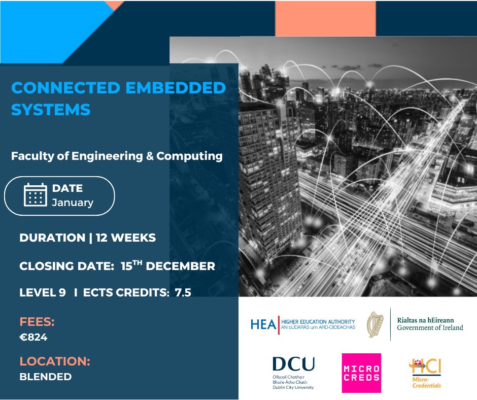 DCULearn's tweet image. Master IoT at the system level.

DCU’s Connected Embedded Systems microcredential teaches embedded Linux, SoCs, real-time interfacing &amp;amp; full-stack IoT solutions for engineers and developers.

Find out more 👉 dcu.ie/micro-credenti…
@MicroCreds
@DCU
@IUAofficial
