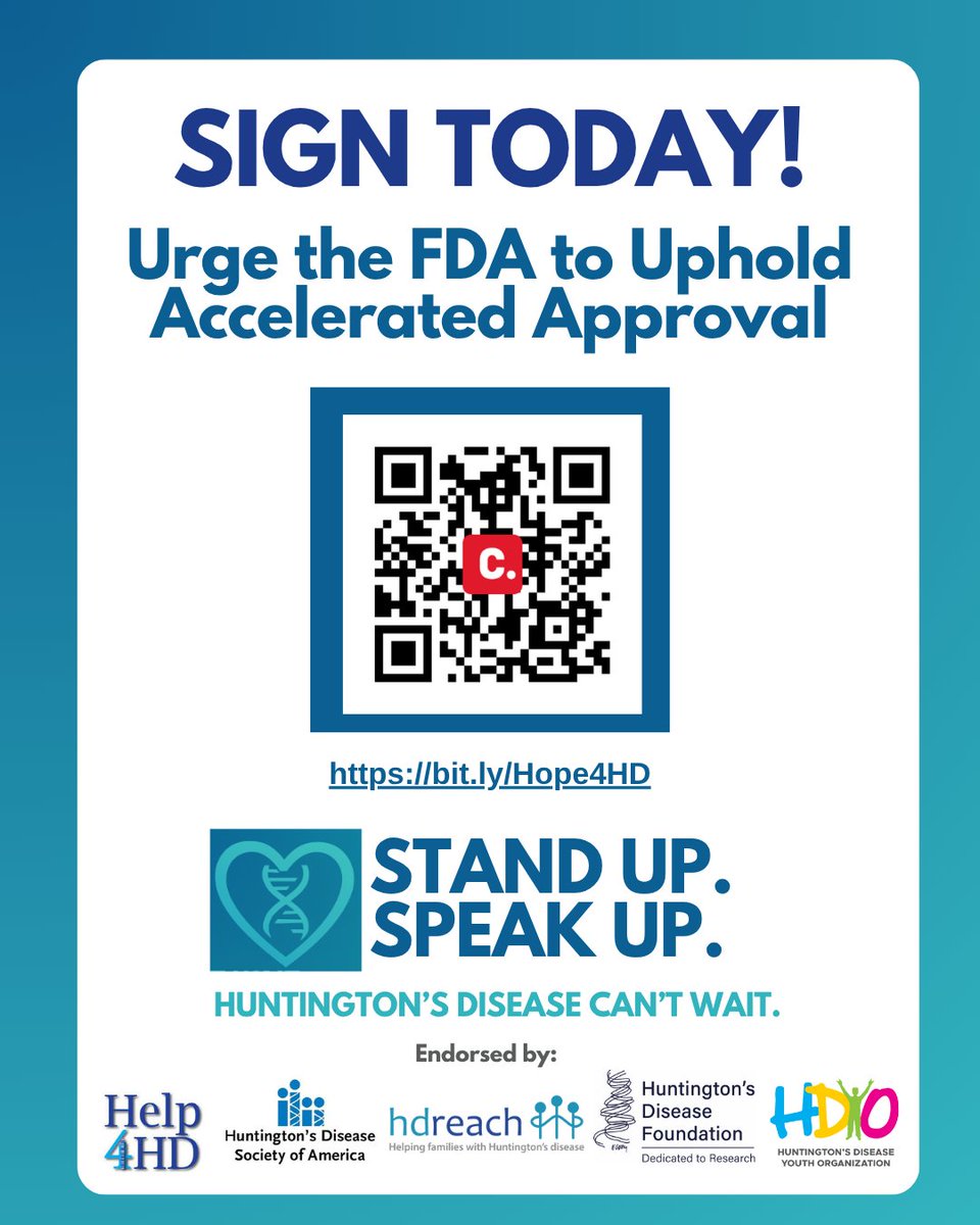 The Time is NOW! 
Urge the FDA to Uphold Accelerated Approval! 
HDSA, Help4HD, HD Reach, HDF and HDYO have joined forces on a petition directly to the FDA.
Click the link below:
c.org/vfJyPMKbQM
And make sure to confirm your email - your voice only counts if your do.