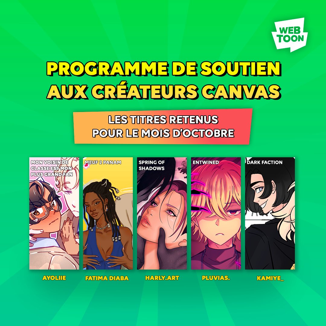 webtoonfrance's tweet image. Voici les titres CANVAS retenus pour le programme du mois de octobre:
Mon voisin de classe est mon plus grand fan par ayoliie
Meuf 2 panam par meuf2panam_
Spring of shadows par _harly.art_
Entwined par pluvias
Dark Faction par kamiye_art
Félicitons ✨ !
#PSCC #CANVAS #WEBTOON
1/2