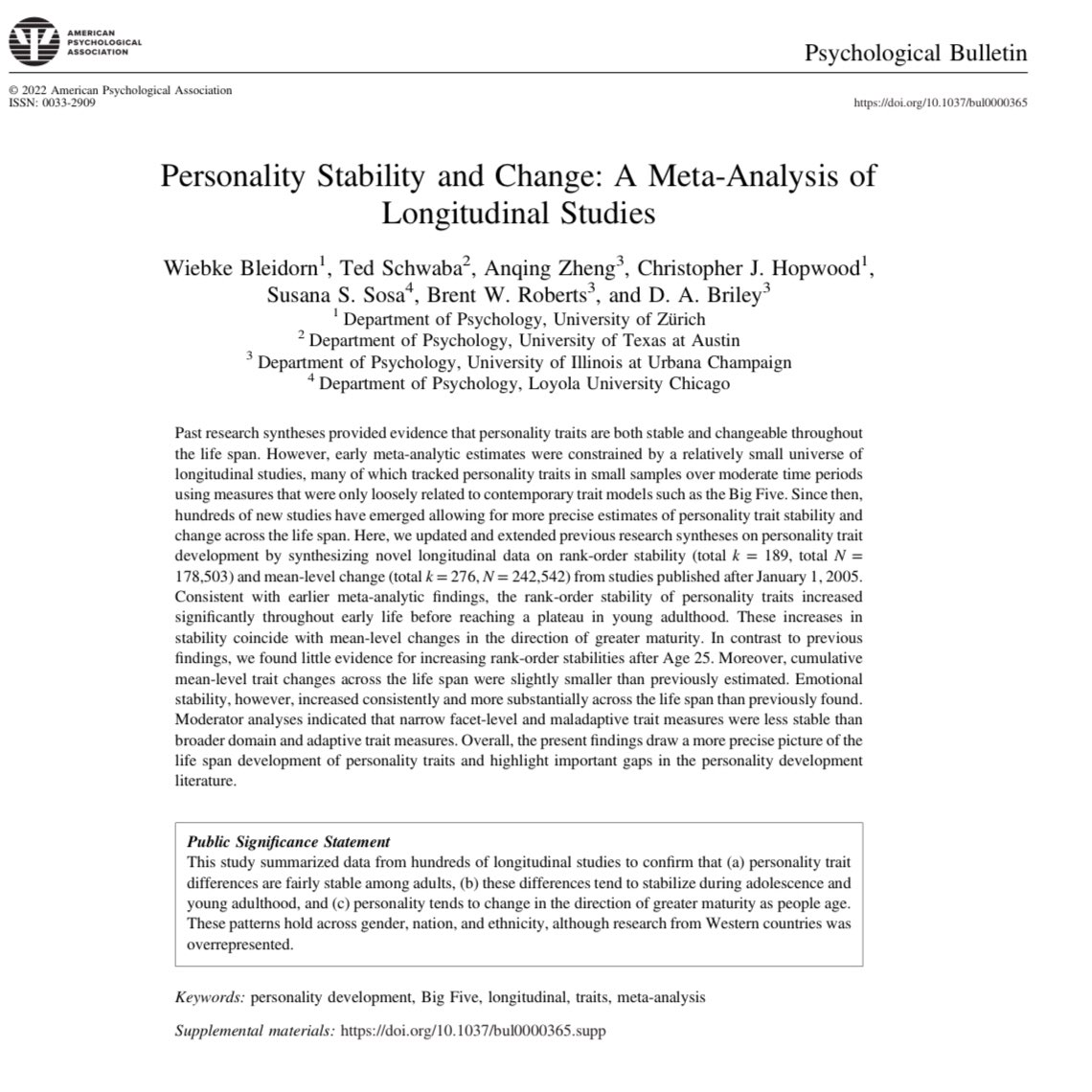 فيه دراسات توضح إن جزء القرار وضبط النفس بالدماغ (Prefrontal Cortex) يكمل نضجه تقريبًا عند عمر ٢٥، وبهالمرحلة الشخصية تثبت أكثر.

"باختصار: شخصيتك بعمر ٢٥ هي بالغالب نفس شخصيتك بعمر ٥٠… ما تتغيّر كثير، بس مو مستحيل تتغيّر"