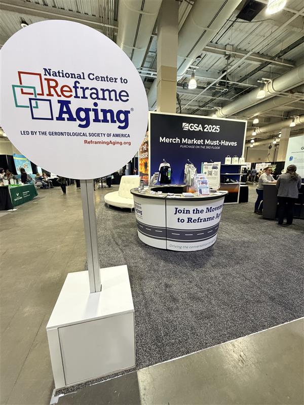 ReframingAging's tweet image. Visit the National Center to Reframe Aging at #GSA2025 at booth 410 to learn how you can drive the conversation on aging forward! Reframingaging.org #ReframeAging