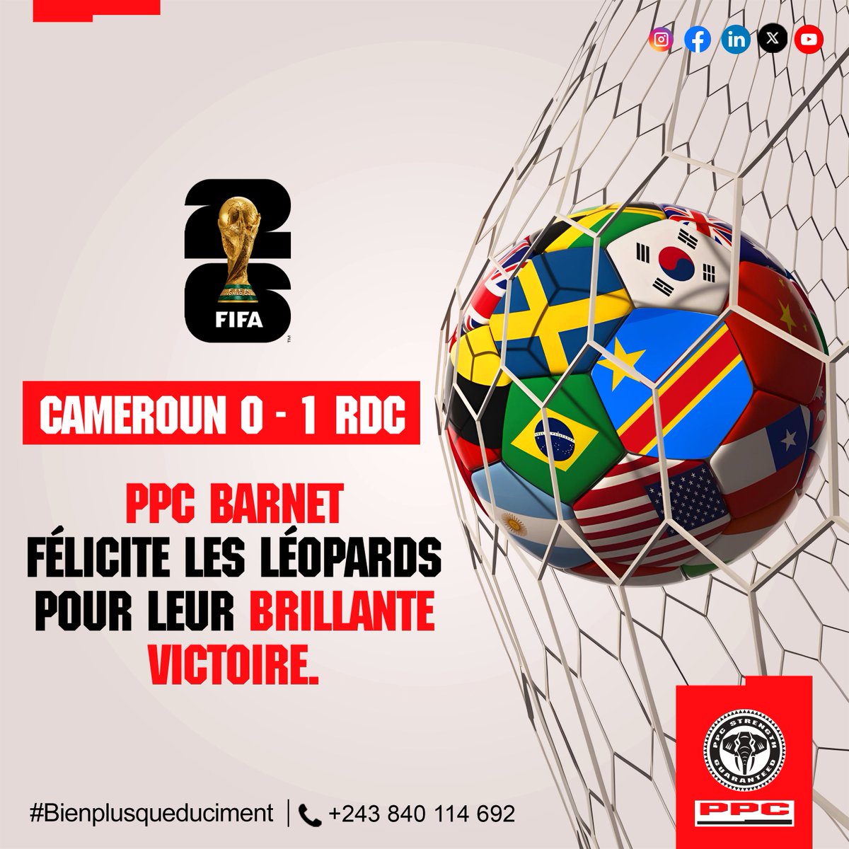 Hier, les Léopards ont fait vibrer toute la Nation !
Victoire 0-1 face au Cameroun.

PPC Barnet félicite nos champions pour cette brillante performance.

#AllezLesLéopards #RDC #PPCBarnet