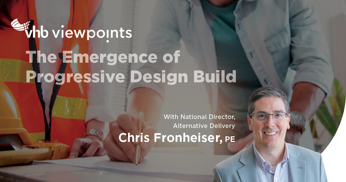 VHBnow's tweet image. New Viewpoints! Christopher Fronheiser’s white paper on progressive design build examines how this delivery method offers a flexible, collaborative, and transparent process. Read it now: bit.ly/47ENOhf

#AlternativeDelivery #ProgressiveDesignBuild