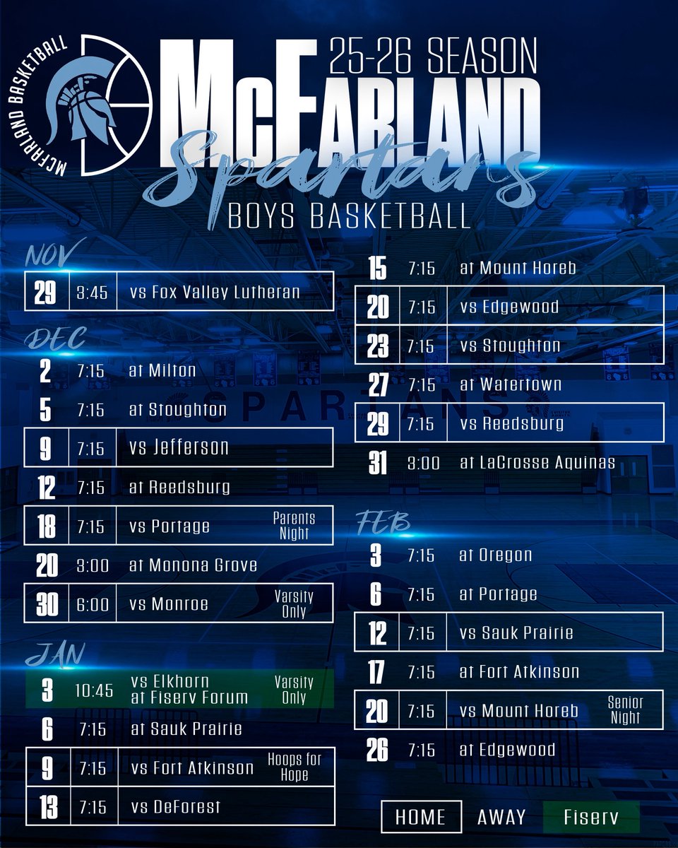 Schedule release! Season starts on Monday! We can’t wait to get back in the gym!