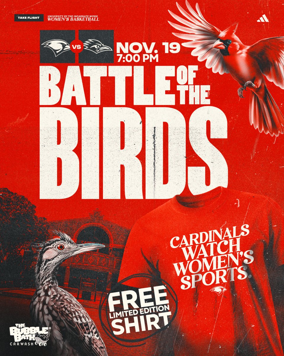 𝘾𝘼𝙍𝘿𝙄𝙉𝘼𝙇𝙎 𝙒𝘼𝙏𝘾𝙃 𝙒𝙊𝙈𝙀𝙉'𝙎 𝙎𝙋𝙊𝙍𝙏𝙎! 𝙋𝘼𝘾𝙆 𝙊𝙐𝙏 𝙏𝙃𝙀 𝘾𝙊𝙉𝙑𝙊! First 250 fans get a special T-Shirt!

🎟️: tinyurl.com/WBBvsUTSA

#TheWord | #TakeFlight