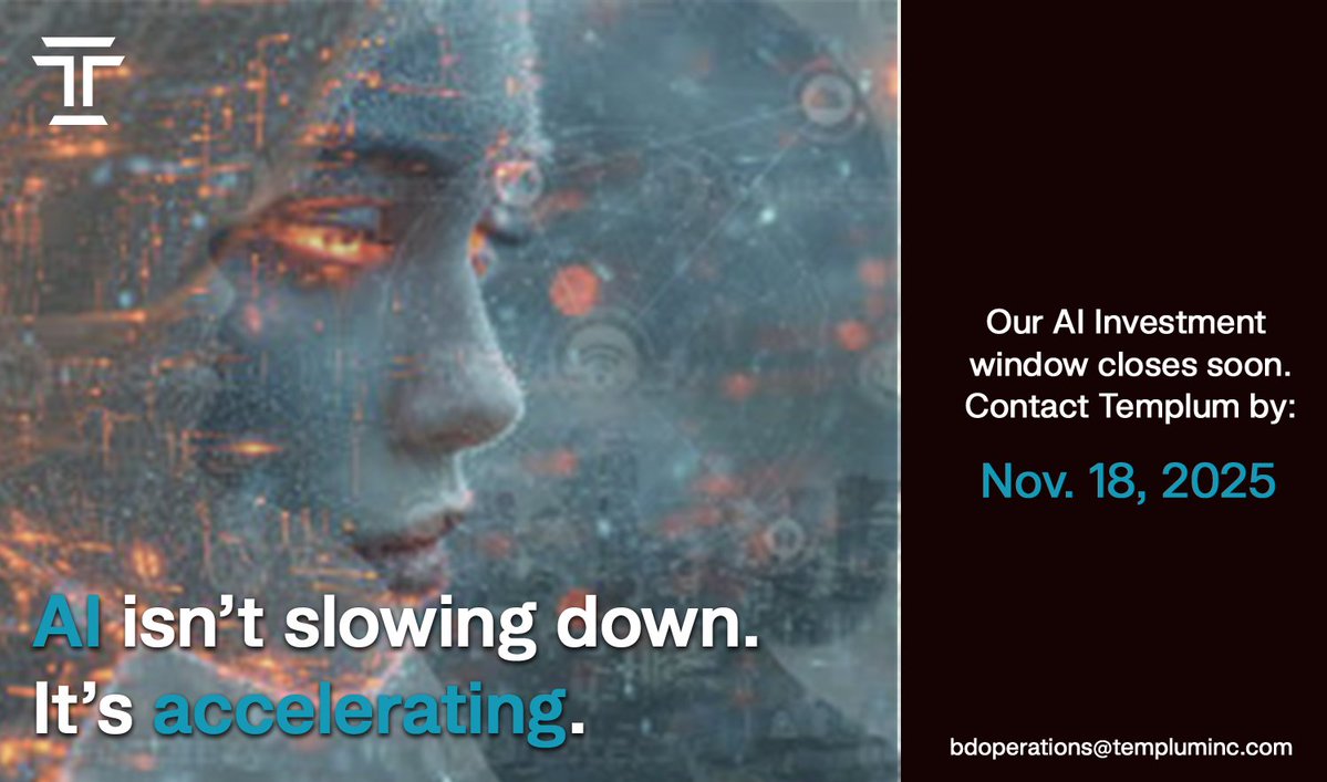 TemplumHQ's tweet image. AI is accelerating.
OpenAI, Amazon, and NVIDIA are scaling compute to 6GW. Models are becoming obsolete in months.

@TemplumHQ&apos;s  AI investment opportunity closes Nov. 18 for accredited investors. 

bdoperations@templuminc.com

#AI #accreditedinvestors #SPV #Investing #Tech