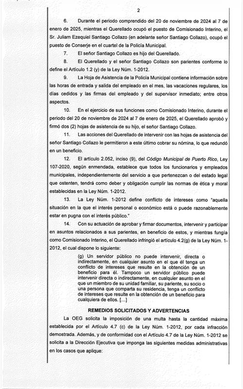 [Querella 26-21]

La @oegpr radicó una querella contra Héctor Humberto Santiago Pujols, comisionado interino de la Policía Municipal de Florida, por presuntamente intervenir en asuntos de su pariente. 

Ver querella: bit.ly/26-21q