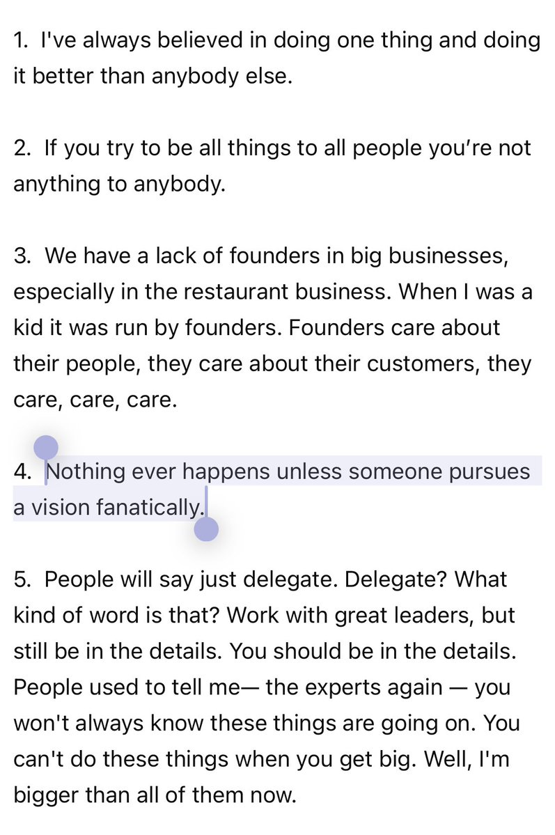 Advice worth $10B in 10 bullets:

“Nothing ever happens unless someone pursues a vision fanatically”