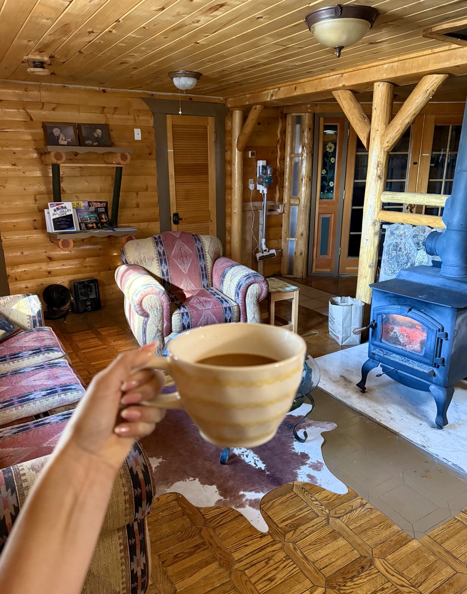 playmatejaylene's tweet image. gm from roadtrip day #5 ☕️

why stay in a dusty hotel when you can homestay at an old hunters cabin and share stories til 4am?