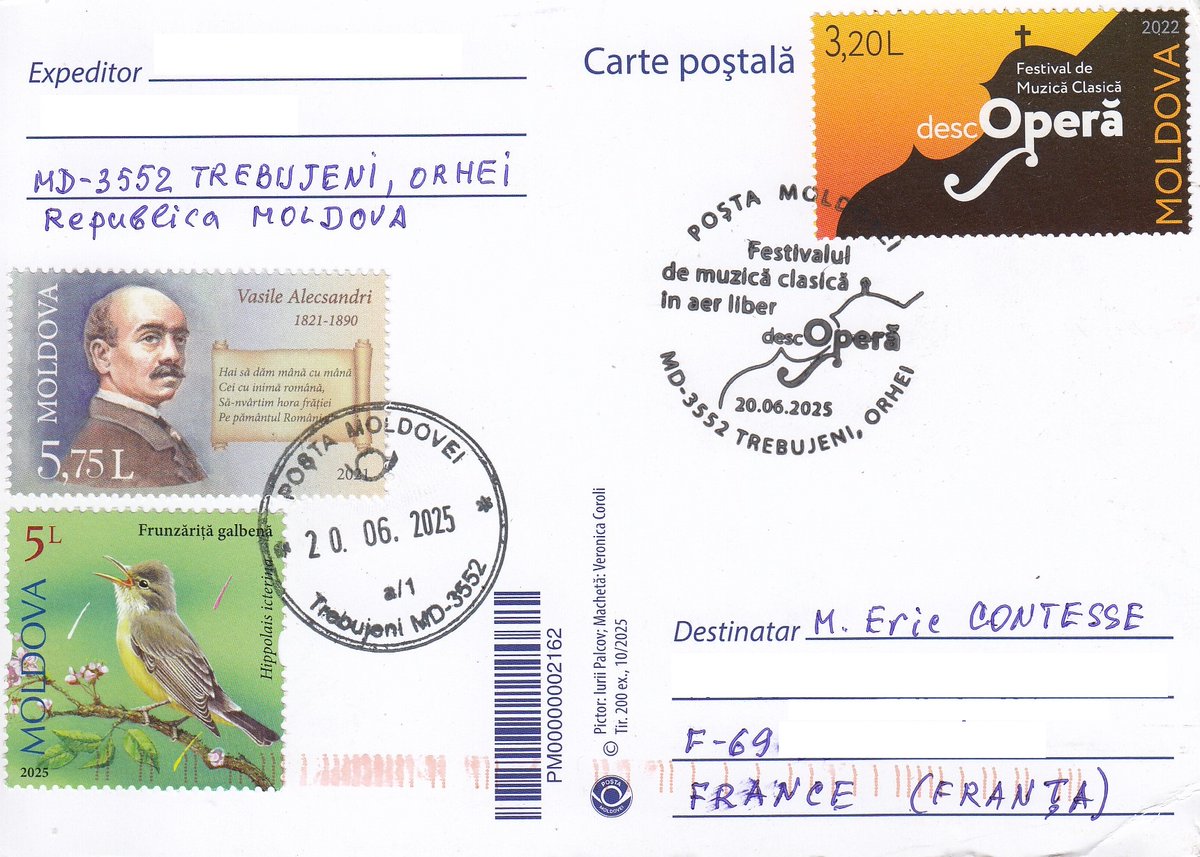 ericcontesse's tweet photo. "#DescOperă open air classical music Festival" postmark on postcards from #Moldova #Butuceni https://t.co/MPs19yA72Q https://t.co/eG1vdeENsa