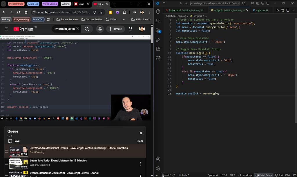 OnotinaImoudu's tweet photo. Day 2 of #100DaysOfCode:
✅ Completed Day 5 and Started Day 6 of #TapaScript 40-days-of-JavaScript;

✅  Had a one-on-one  class with @OlaDotDev. Asked questions about the problems I had while implementing the travel blog project, and spoke extensively about event listeners in js.