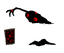 small concept doodles for seek (always knows where you are, but isnt as agile as normal seek, slowly crawls towards you but uses puddles as traps or fast travel, rather intelligent and still very much hates you!)